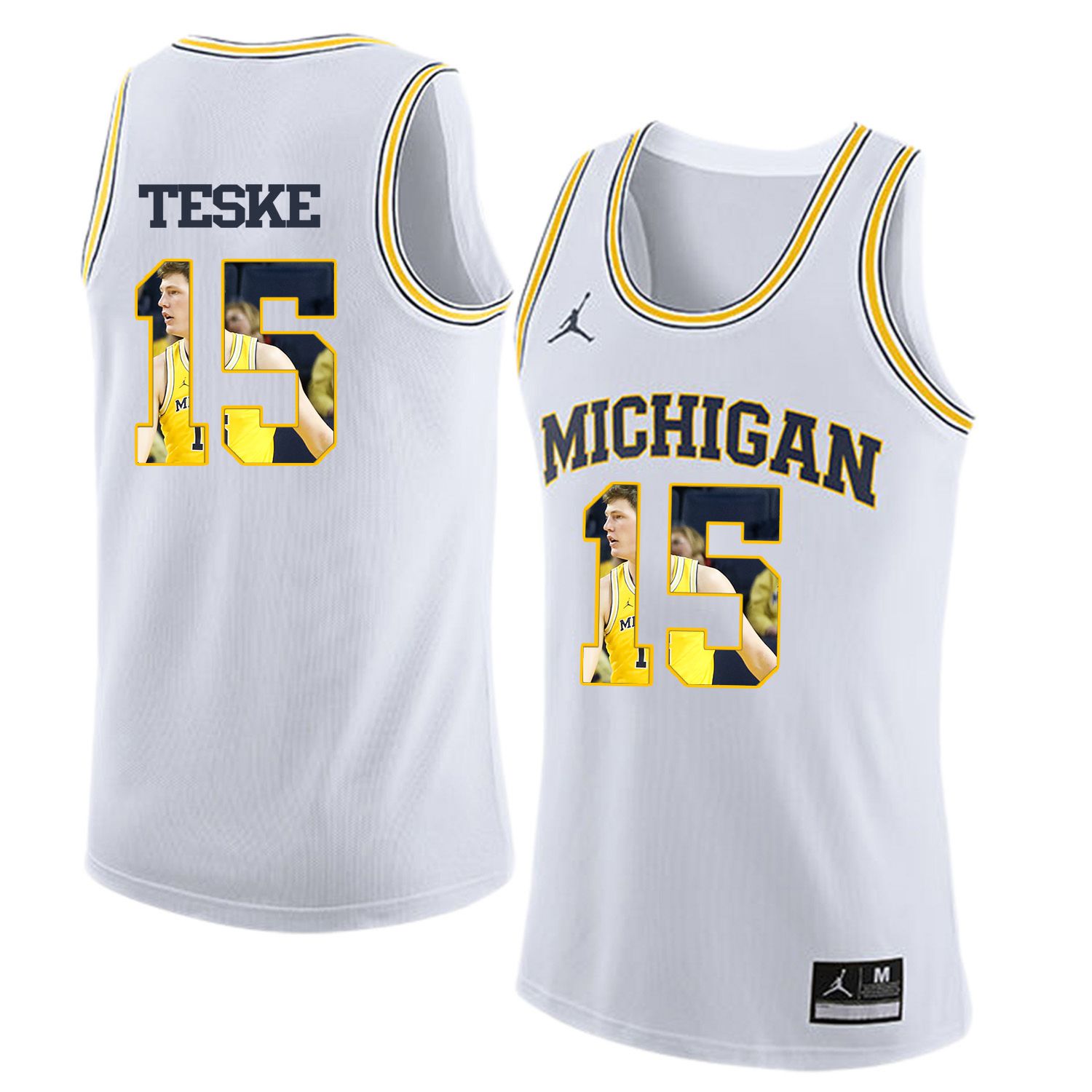 Men Jordan University of Michigan Basketball White 15 Teske Fashion Edition Customized NCAA Jerseys